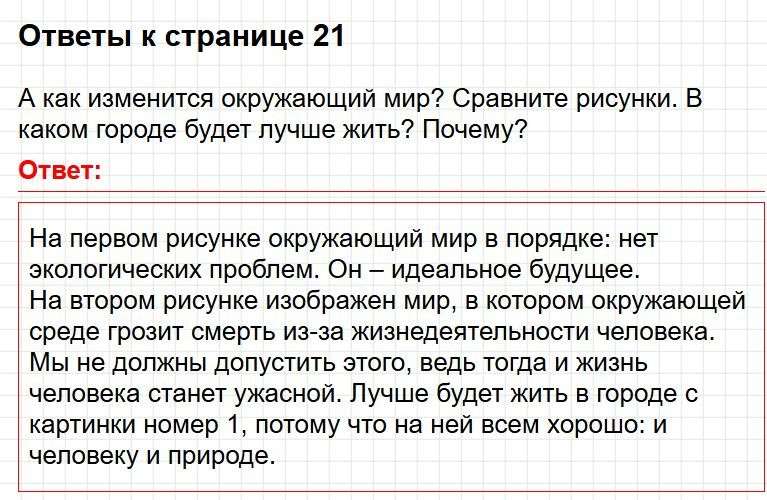 Ответы к странице 21 - окружащий мир 1 класс Плешаков, учебник часть 2. Фрагмент 1 / 4