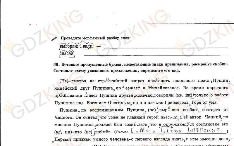 ГДЗ рабочая тетрадь часть 2 по русскому языку 9 класс Богданова страница 30. Фрагмент 1 / 3